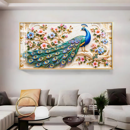 Majestic Peacock Floral Premium Acrylic Horizontal Wall Art