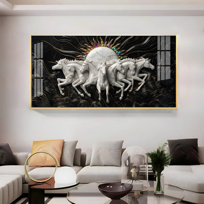 White Running Horses Premium Acrylic Horizontal Wall Art