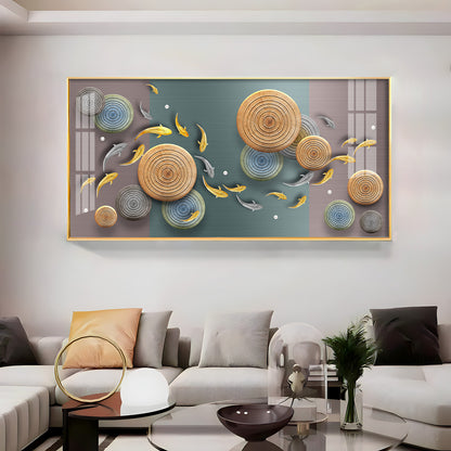 Koi Fish & Concentric Circular Premium Acrylic Horizontal Wall Art