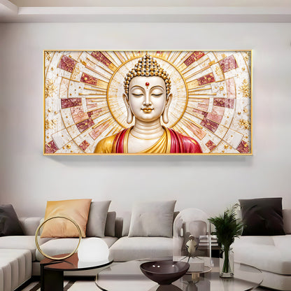 Golden Sunburst Buddha Premium Acrylic Horizontal Wall Art