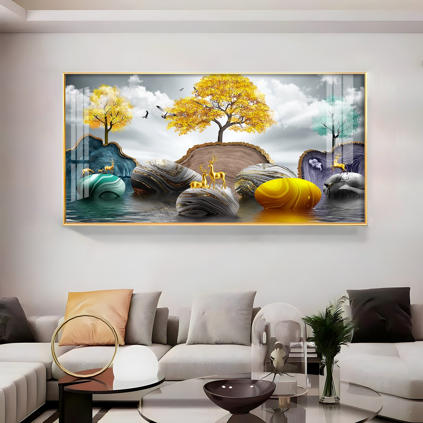 Radiant Golden Trees Premium Acrylic Horizontal Wall Art