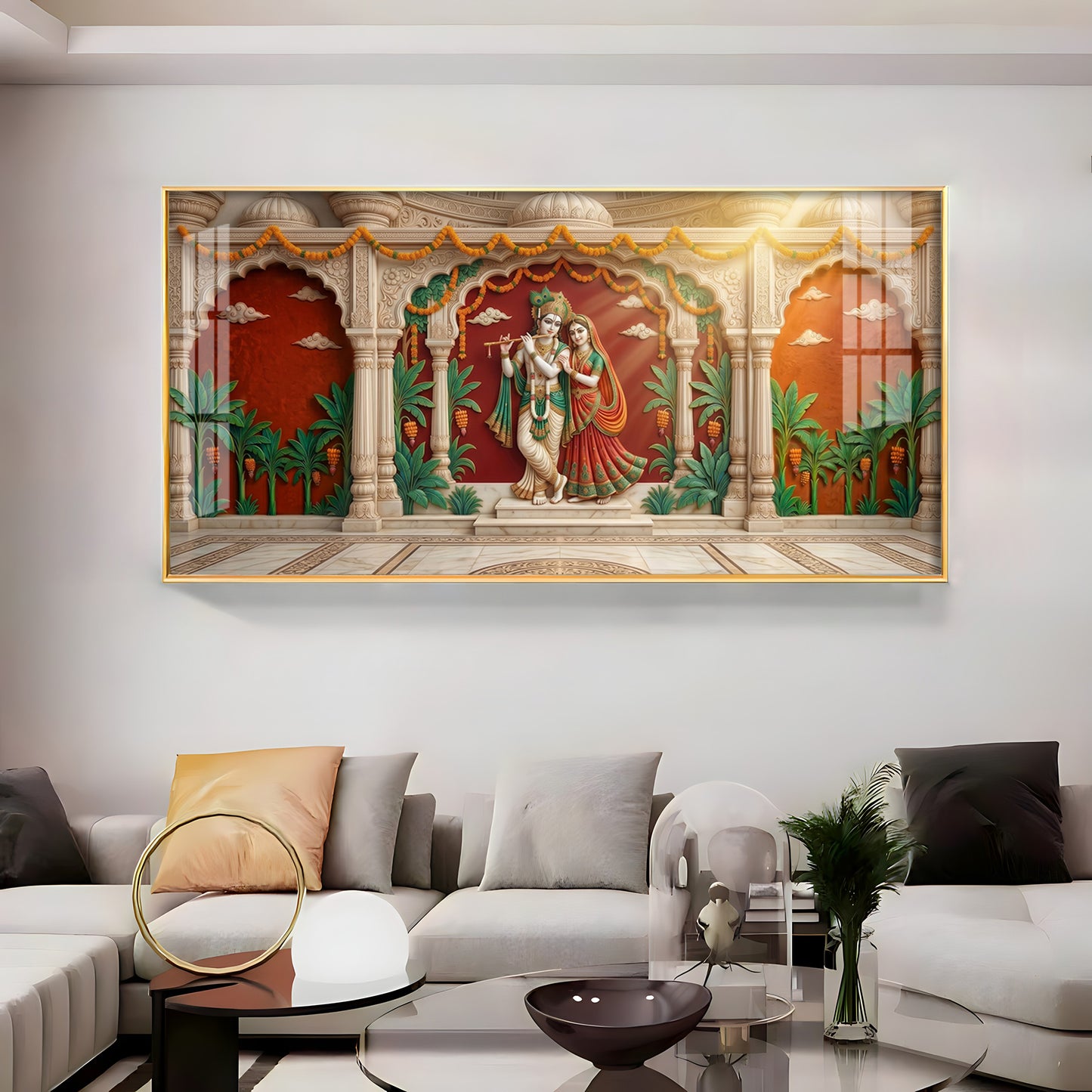 Hindu Deity Krishna With Radha Premium Acrylic Horizontal Wall Art