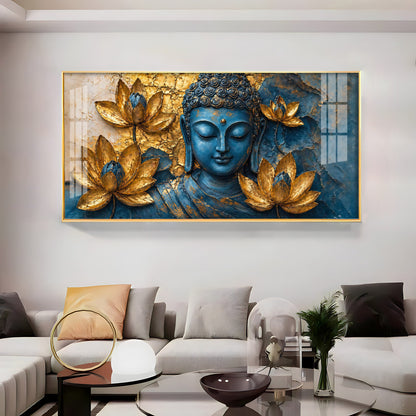 Lord Buddha Surrounded With Lotus Flowers Premium Acrylic Horizontal Wall Art