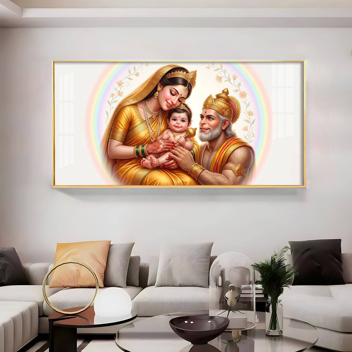 Hanuman Ji With Mata Anjana & Kesari  Premium Acrylic Horizontal Wall Art
