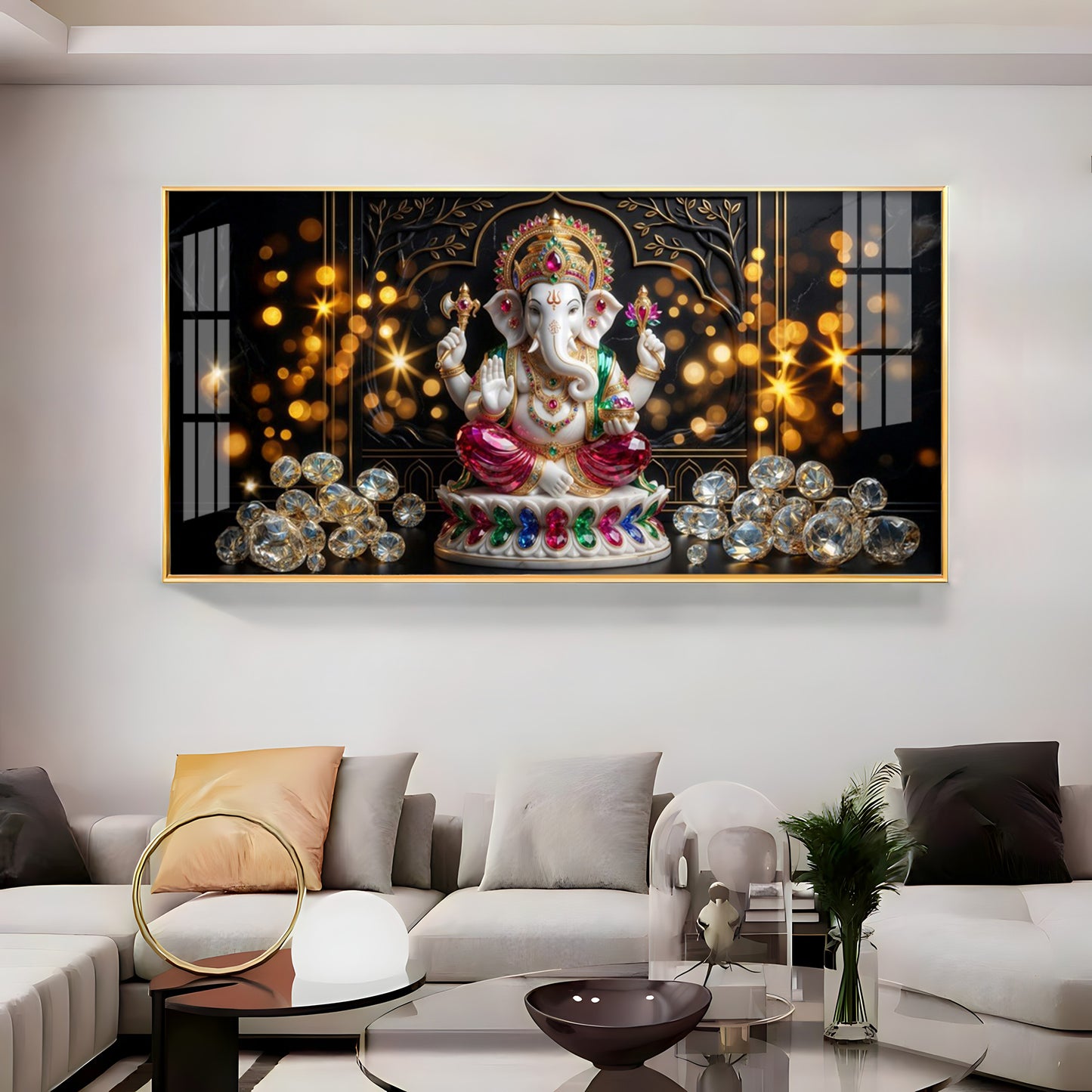 Diamond Ganesh Elegance Premium Acrylic Horizontal Wall Art