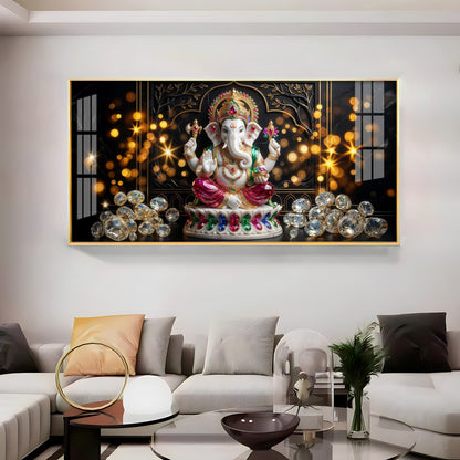 Diamond Ganesh Elegance Premium Acrylic Horizontal Wall Art