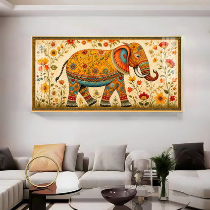 Royal Floral Elephant Premium Acrylic Horizontal Wall Art