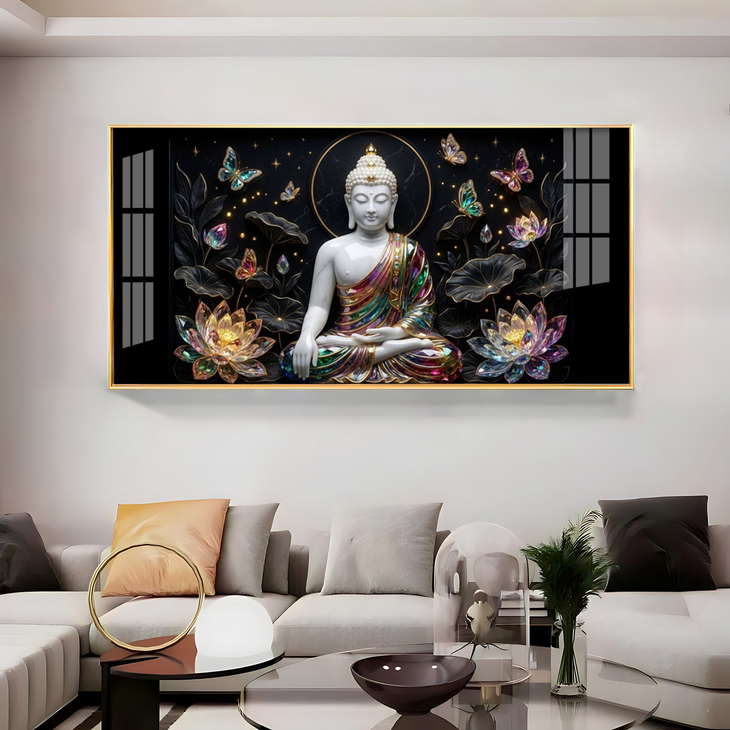 Floral Peace Buddha Premium Acrylic Horizontal Wall Art