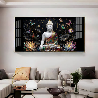 Floral Peace Buddha Premium Acrylic Horizontal Wall Art