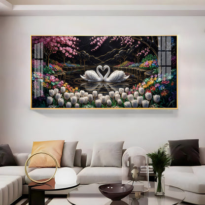 Romantic Swan Lake Love Birds Premium Acrylic Horizontal Wall Art