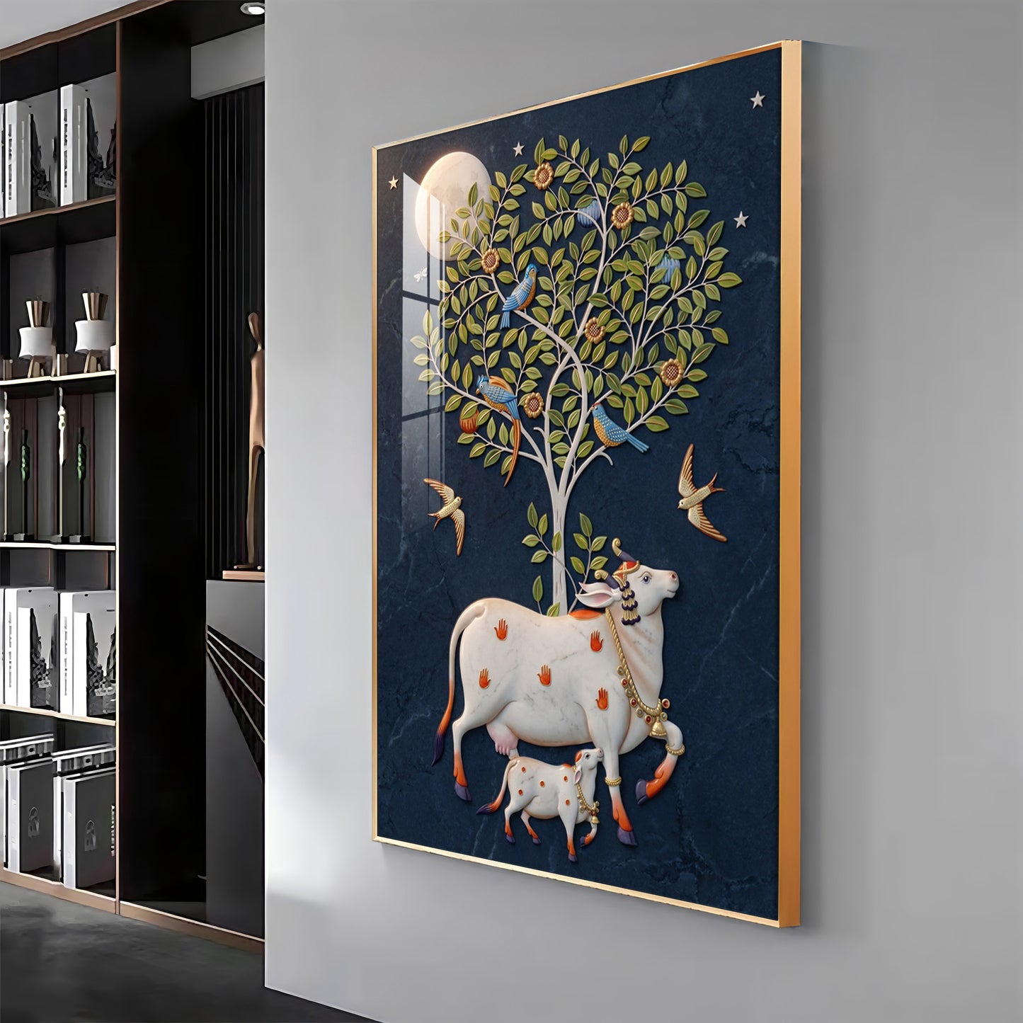 Pichwai Cow Premium Acrylic Vertical Wall Art