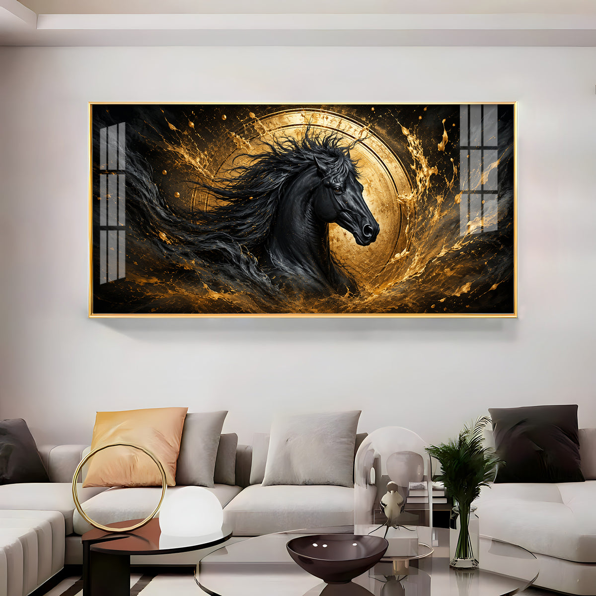Majestic Black Horse Premium Acrylic Horizontal Wall Art