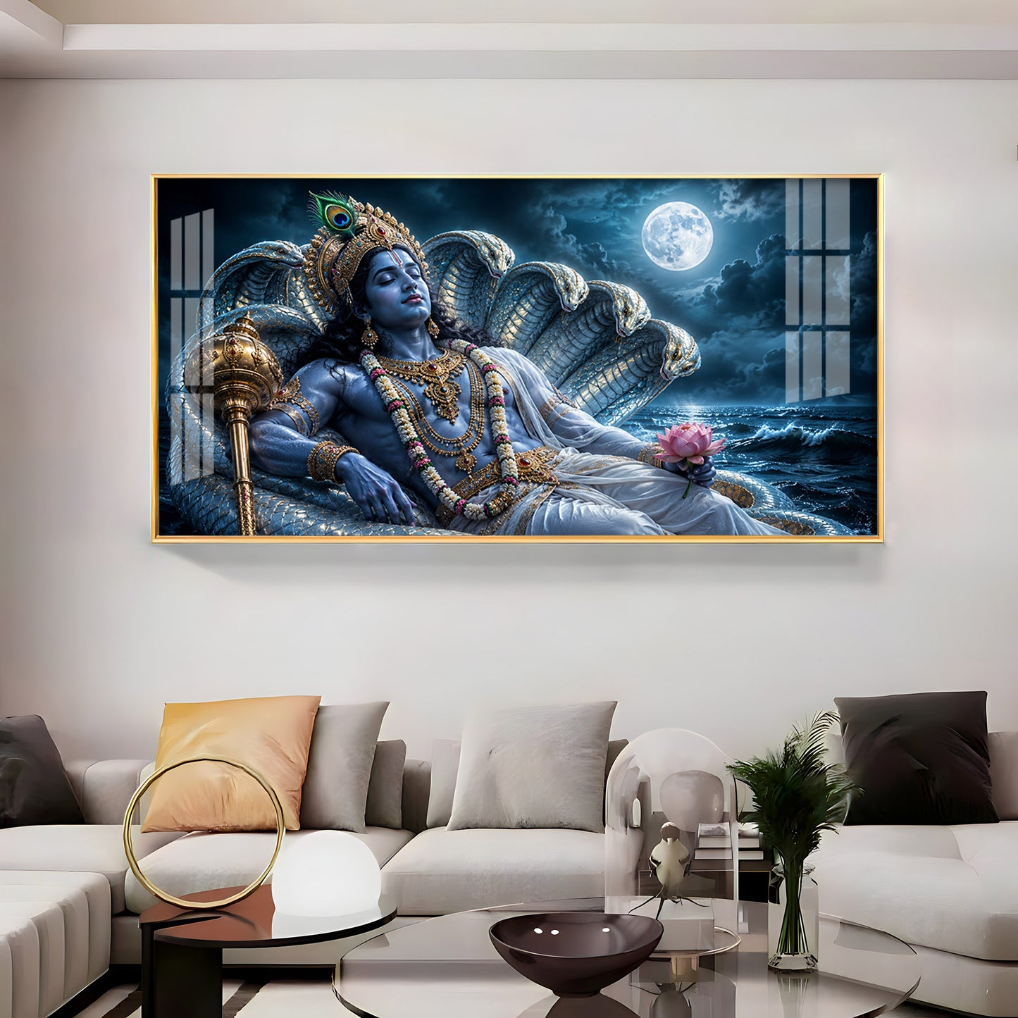 Lord Vishnu With Sheshnag Premium Acrylic Horizontal Wall Art