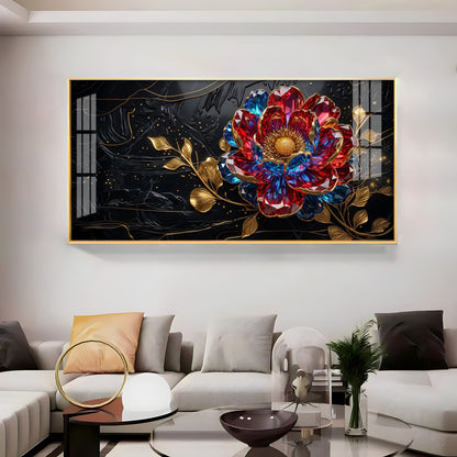 Abstract Floral With Red & Blue Premium Acrylic Horizontal Wall Art