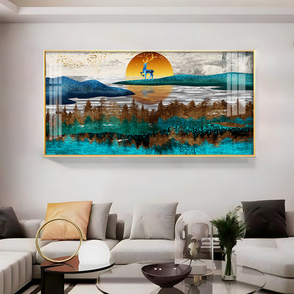 Abstract Nature Scene With Deer Premium Acrylic Horizontal Wall Art