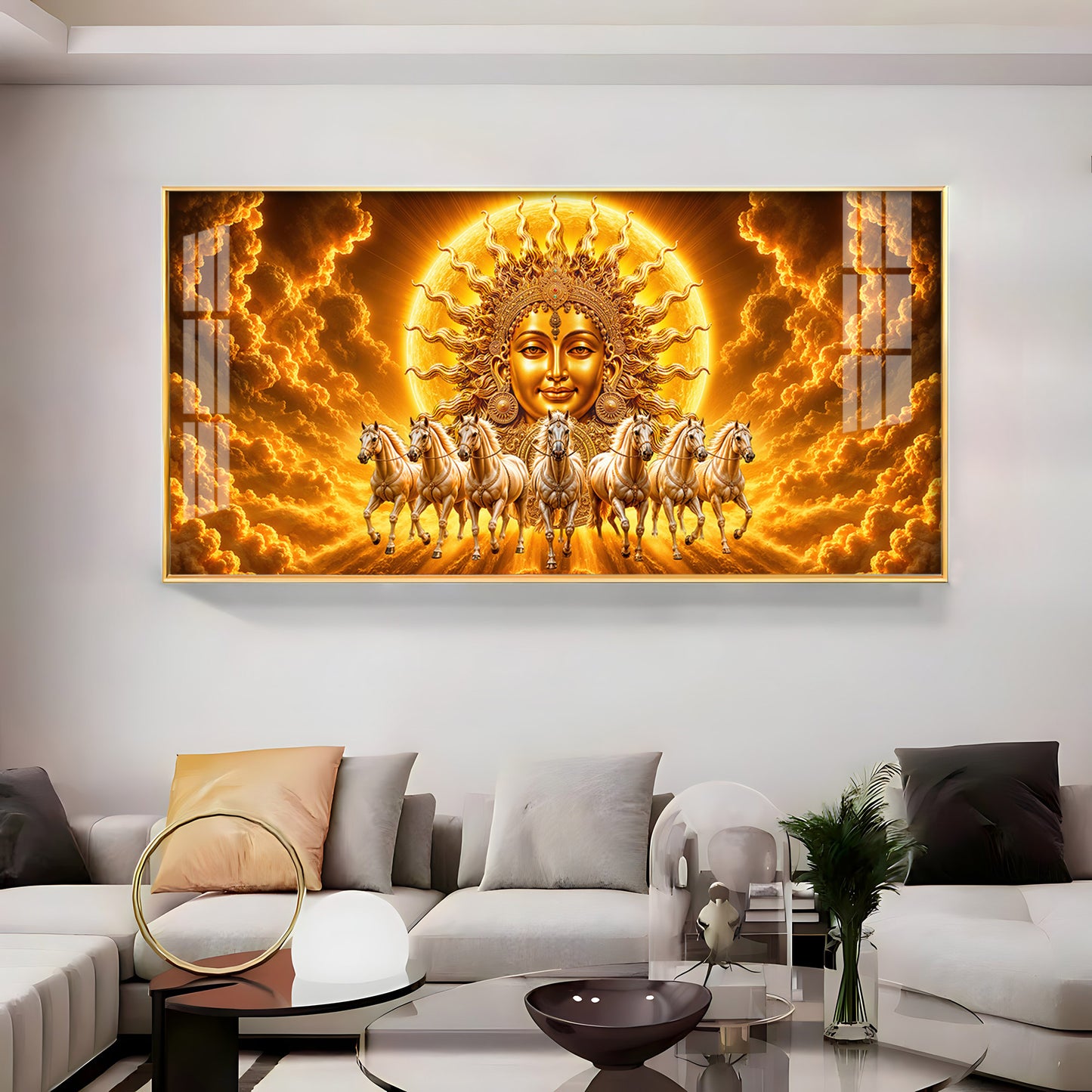 Surya Dev Running Horses Premium Acrylic Horizontal Wall Art