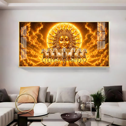 Surya Dev Running Horses Premium Acrylic Horizontal Wall Art