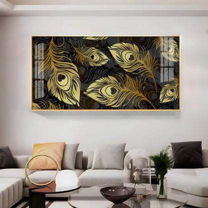 Black & Gold Feather Premium Acrylic Horizontal Wall Art