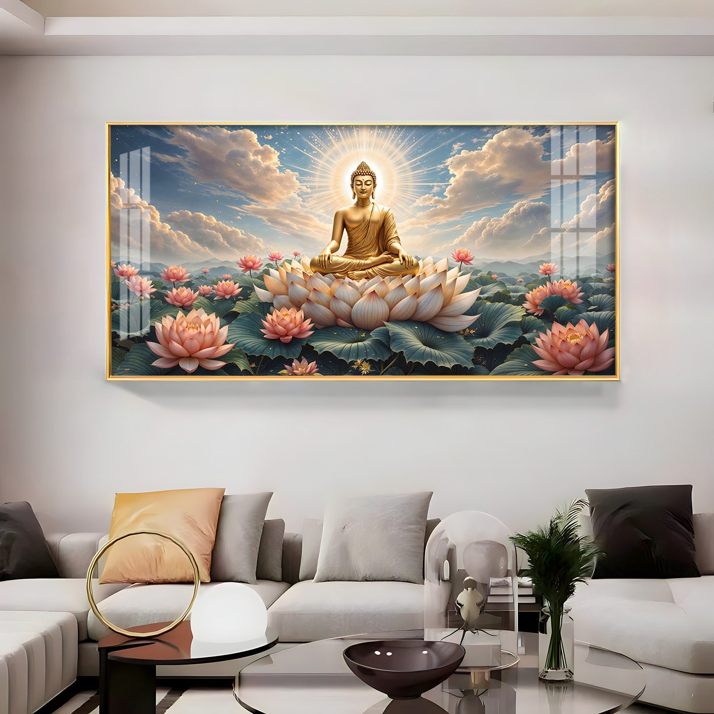 Peaceful Buddha On Lotus Premium Acrylic Horizontal Wall Art