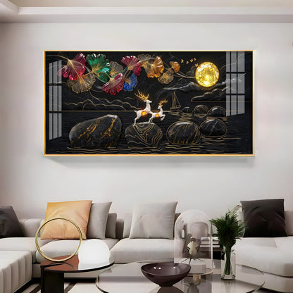 Luxurious Gold Moon and Deerstone Dreams Premium Acrylic Horizontal Wall Art