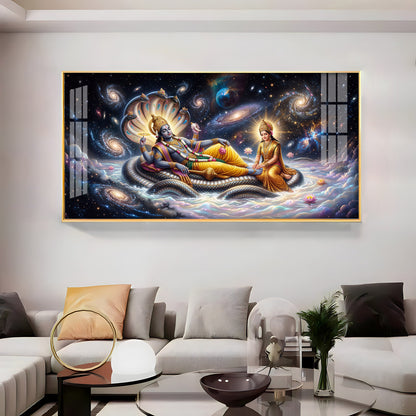 Lord Vishnu , Goddess Lakshmi With Serpent Shesha Premium Acrylic Horizontal Wall Art