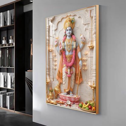 Divine Radiance of Lord Vishnu Premium Acrylic Vertical Wall Art