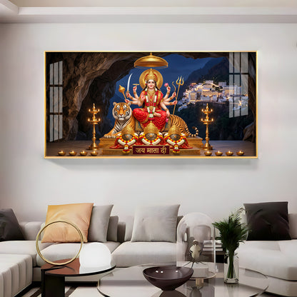 Goddess Durga With Maa Vaishno Devi Temple Premium Acrylic Horizontal Wall Art