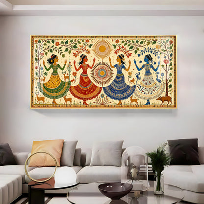 Ethnic Dancing Gopis Premium Acrylic Horizontal Wall Art