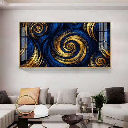 Blue Gold Swirls Premium Acrylic Horizontal Wall Art