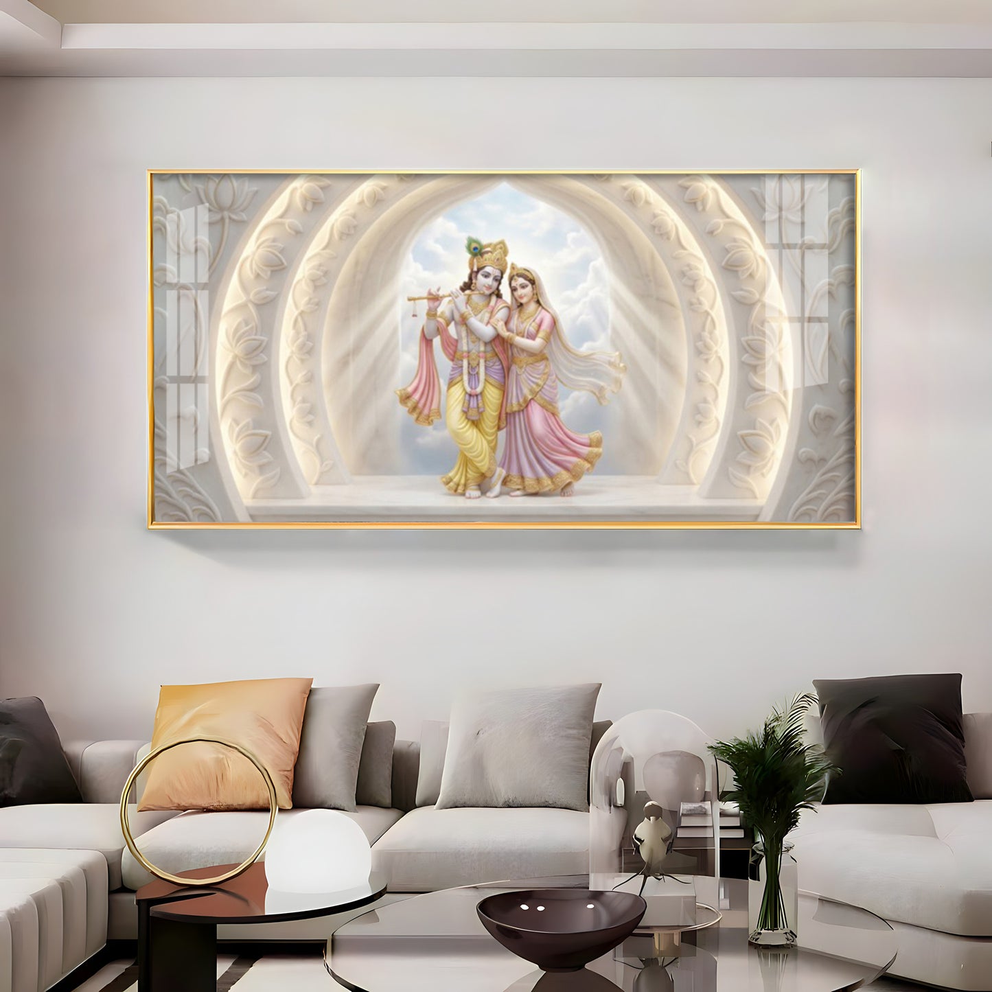 Serene White Radha Krishna Premium Acrylic Horizontal Wall Art