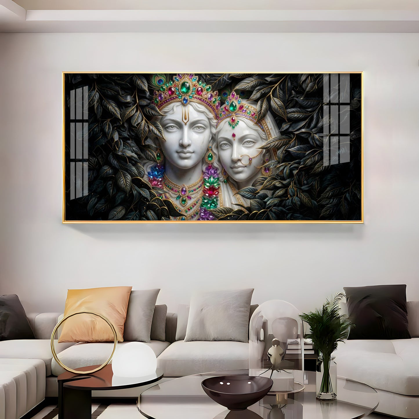 Love's Reflection with Radha and Krishna Duo Premium Acrylic Horizontal Wall Art