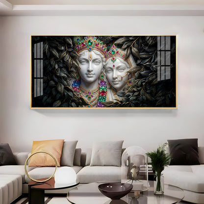 Love's Reflection with Radha and Krishna Duo Premium Acrylic Horizontal Wall Art