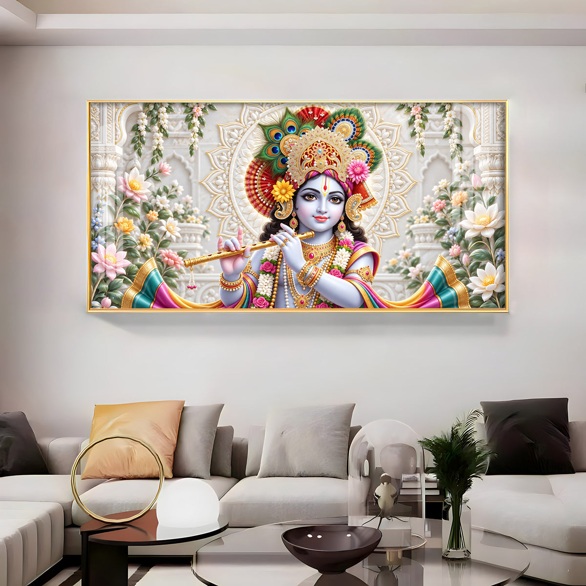 Lord Krishna Flute Playing Premium Acrylic Horizontal Wall Art