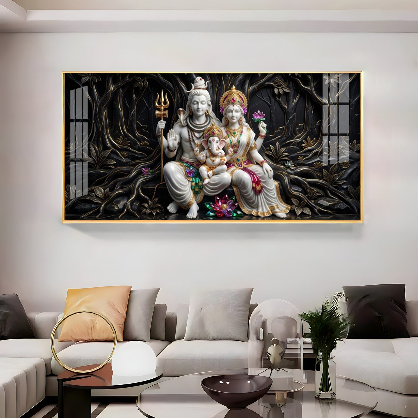 Lord Shiva, Goddess Parvati With Ganesh Ji Premium Acrylic Horizontal Wall Art