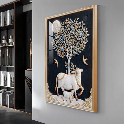 Kamdhenu Cow Premium Acrylic Vertical Wall Art