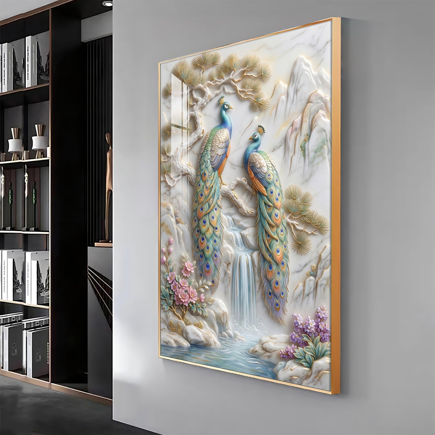 Amazing Two Peacocks Premium Acrylic Vertical Wall Art