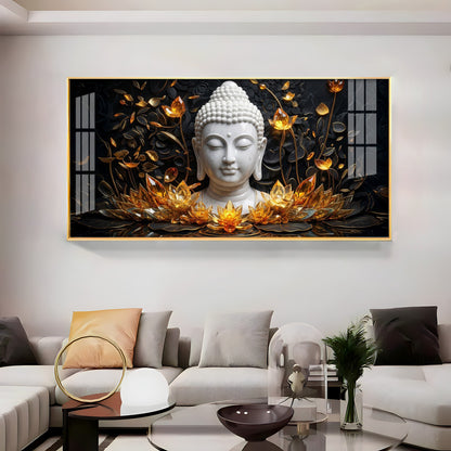 Gold Flower Meditating Buddha Premium Acrylic Horizontal Wall Art