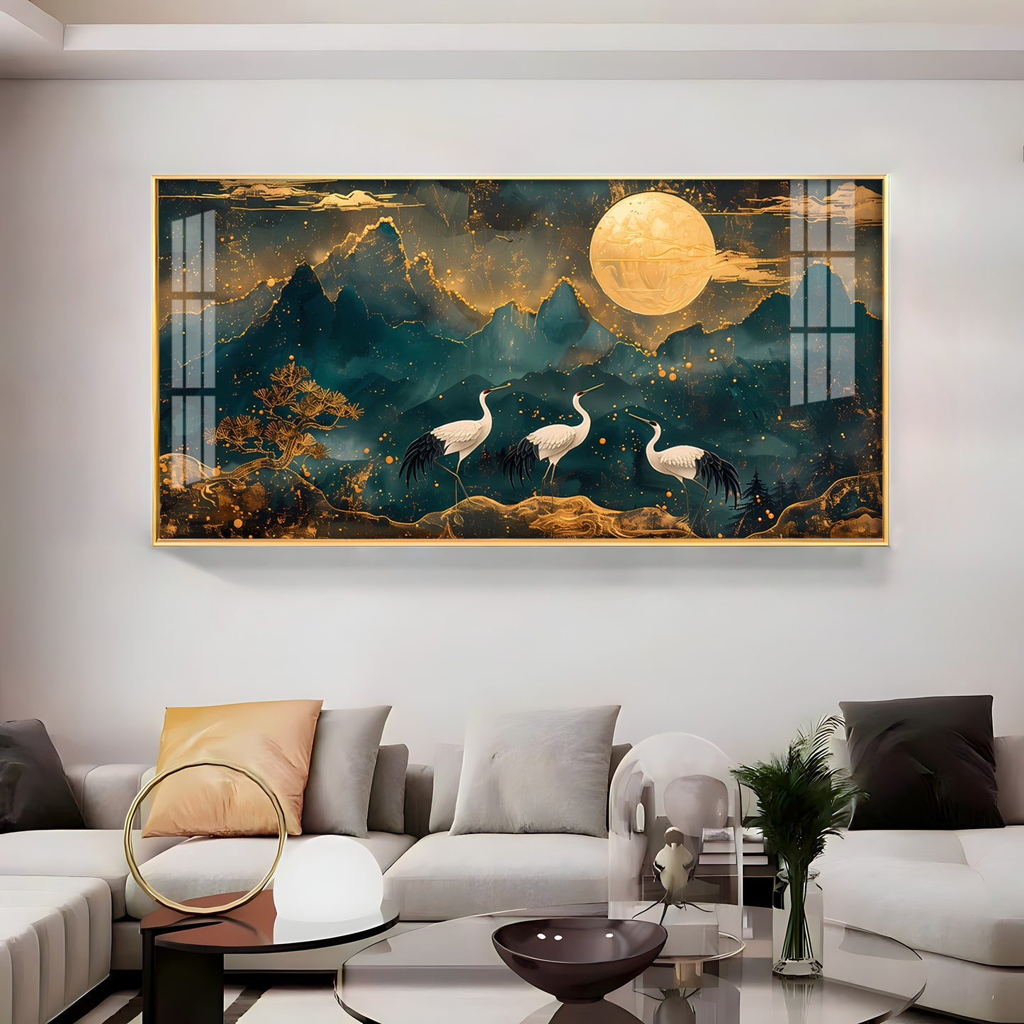 Cranes In Moonlight Premium Acrylic Horizontal Wall Art