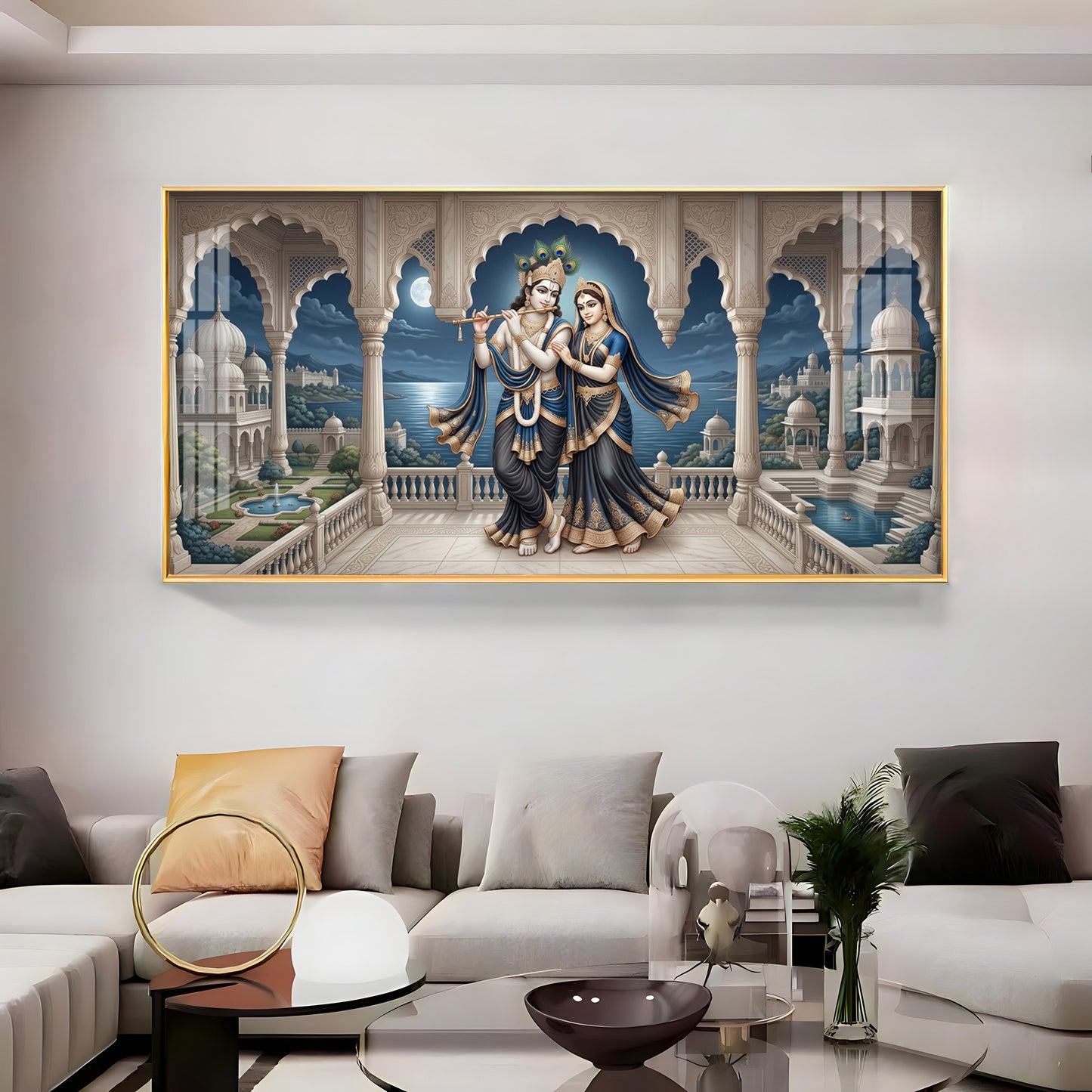 Devotional Lord Radha Krishna Premium Acrylic Horizontal Wall Art