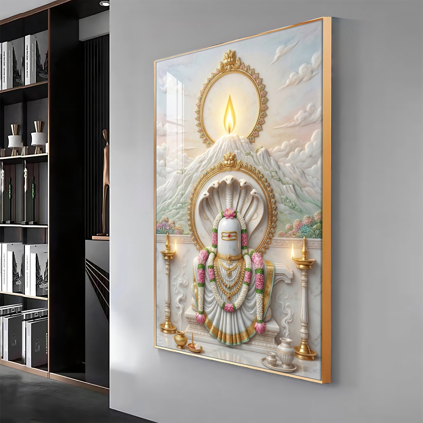 Shiva Lingam With Mount Kailash Premium Acrylic Vertical Wall Art