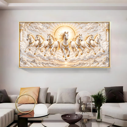 Seven Golden White Horses Premium Acrylic Horizontal Wall Art
