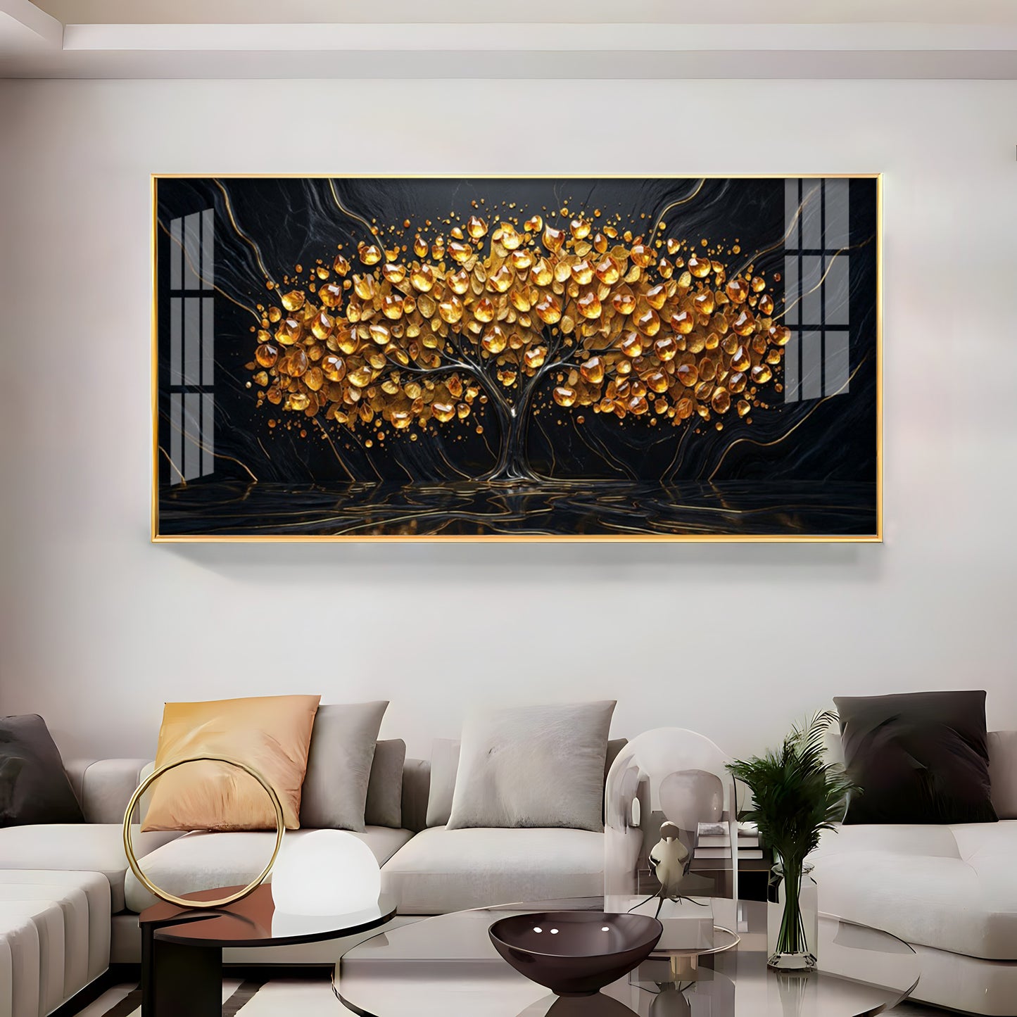 Midnight Gold Tree Premium Acrylic Horizontal Wall Art