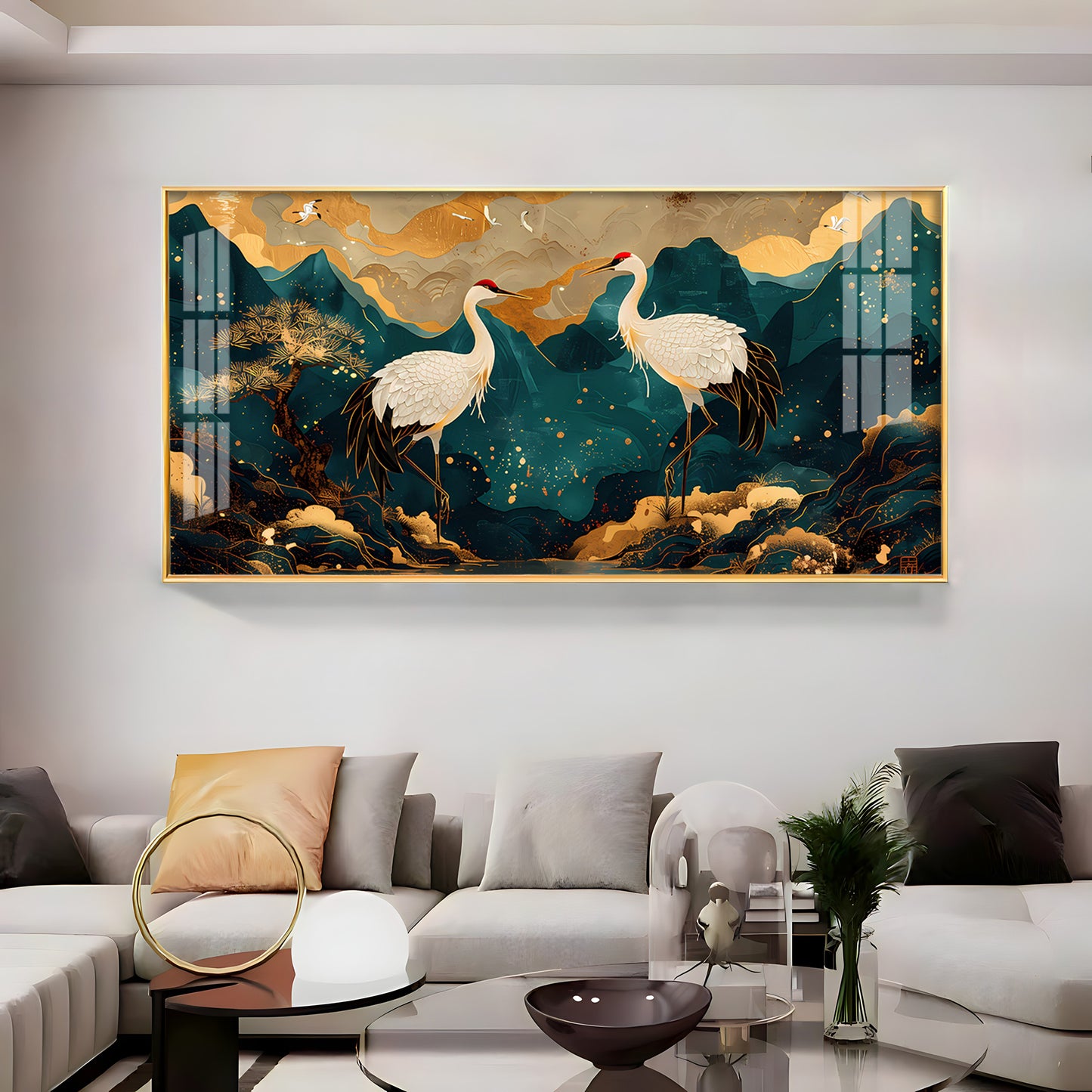 Serene Crane Pair Premium Acrylic Horizontal Wall Art
