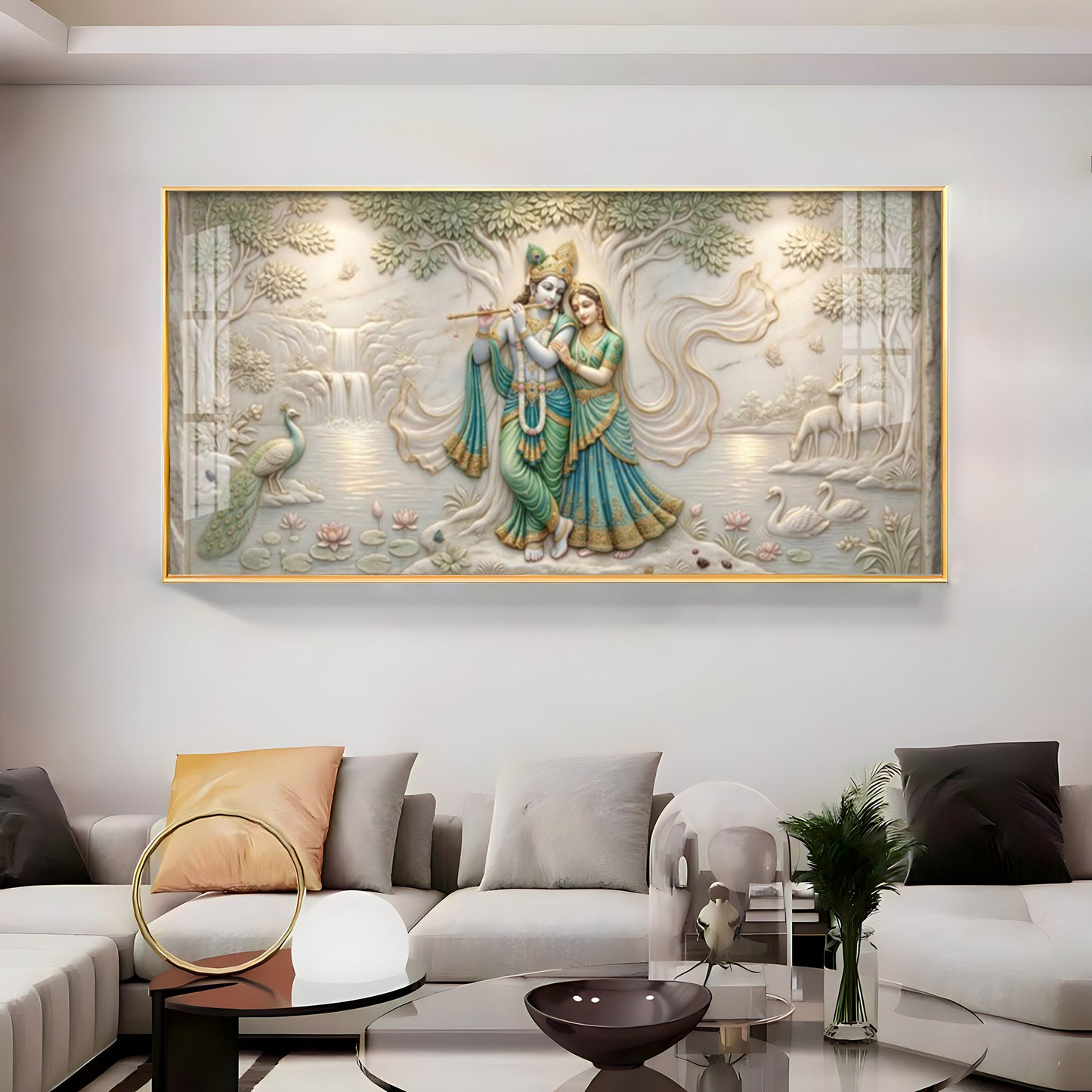 Radha Krishna Under A Tree Premium Acrylic Horizontal Wall Art