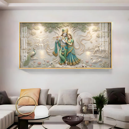 Radha Krishna Under A Tree Premium Acrylic Horizontal Wall Art