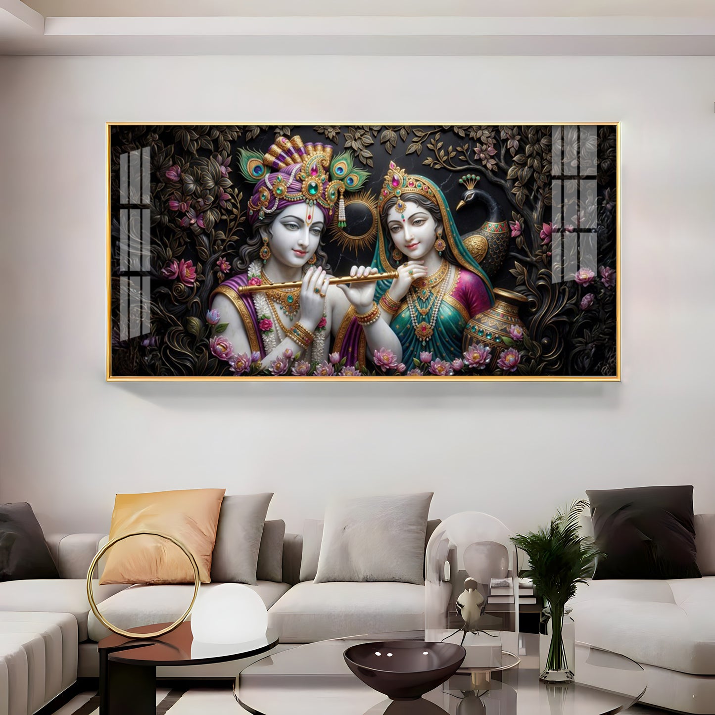 Goddess Radha Krishna With Flute Premium Acrylic Horizontal Wall Art