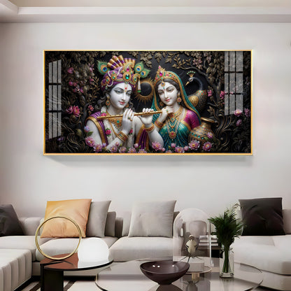 Goddess Radha Krishna With Flute Premium Acrylic Horizontal Wall Art