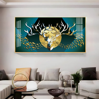 Deer Surrounded By Fish & Birds Premium Acrylic Horizontal Wall Art