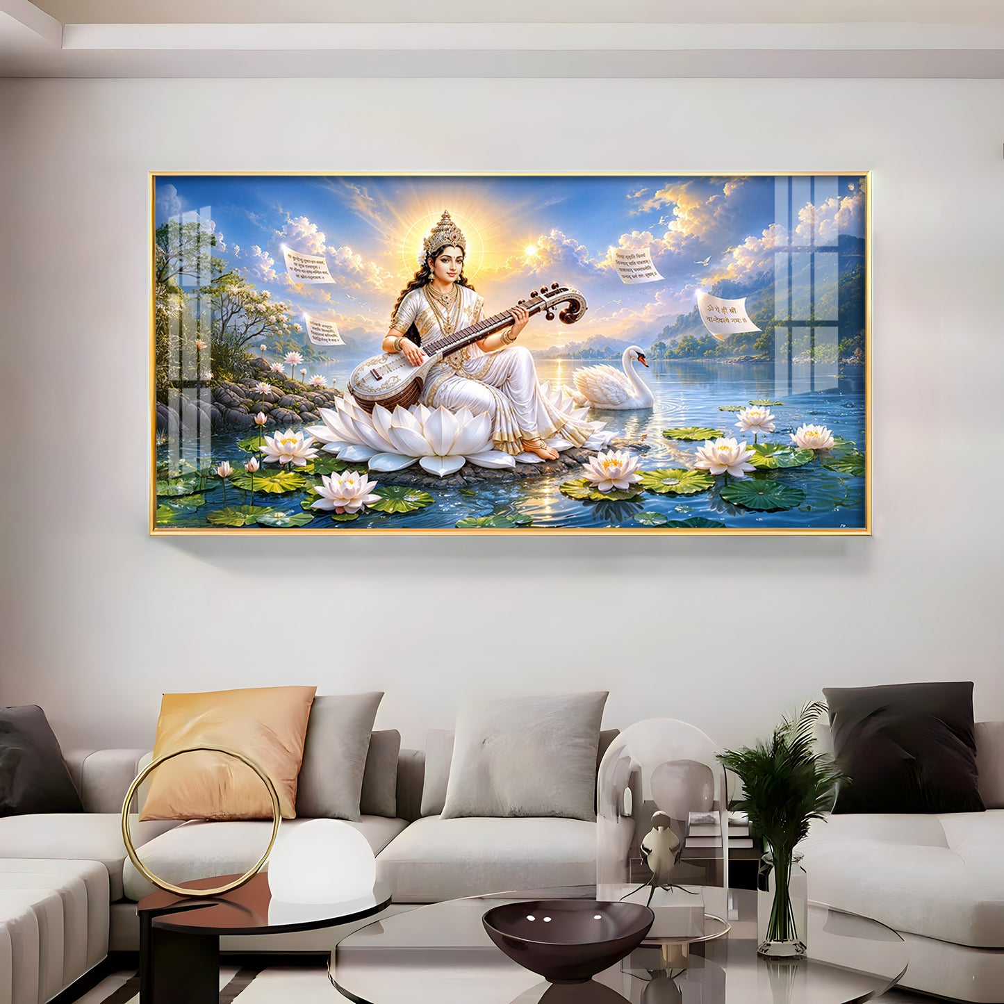 Hindu Goddess Saraswati Premium Acrylic Horizontal Wall Art