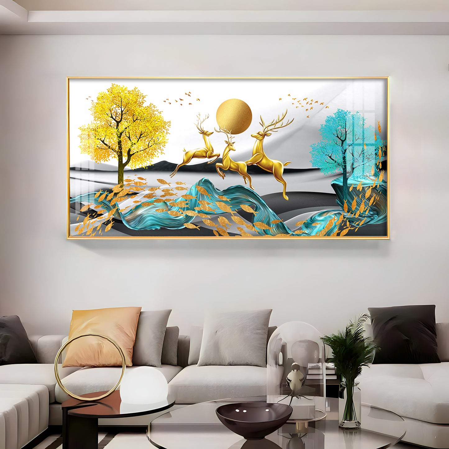 Golden Deer Themed Premium Acrylic Horizontal Wall Art